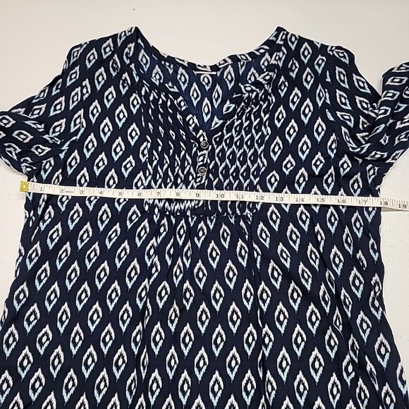 Faded Glory Rayon Tunic 3/4 Sleeve Size 8-10 Youth Blue White Diamond Pattern - Picture 11 of 13